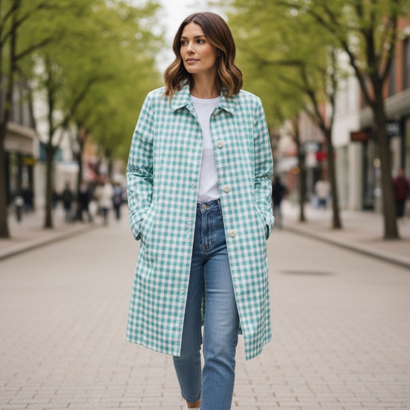 L.L. Bean Jackets & Blazers - LL Bean Women’s Mackintosh Jacket – Petite SMALL - Marine Aqua/Raincoat Gingham